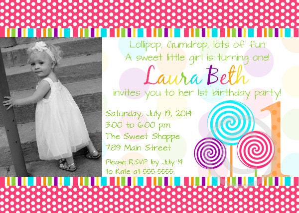 Lollipop Printable Photo Invite for Birthday Party or Baby Shower DIY Invitation by BeeAndDaisy Il_570xn