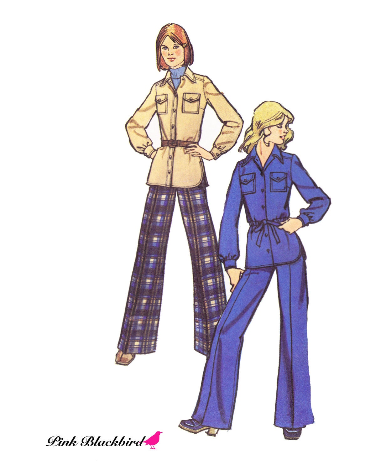 70s Shirt Jacket Pattern/ Vintage 1970s UNCUT Simplicity Button Front Shirt Jacket and Pants Sewing Pattern 5854