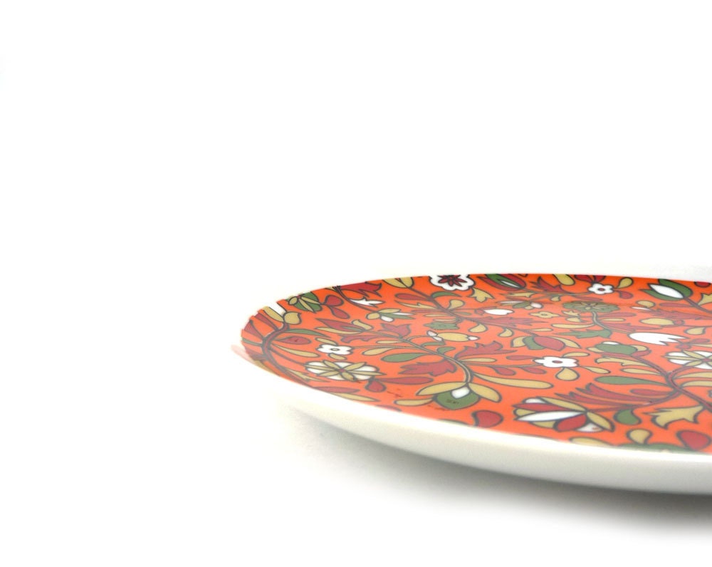 Vintage Holt Howard plate - colorful orange floral design, tangerine, nectarine