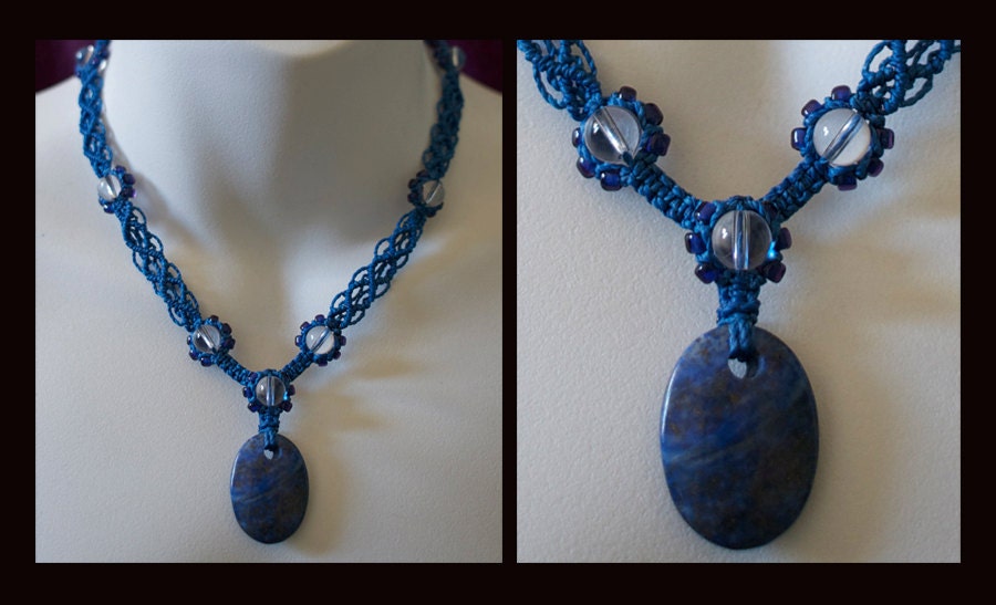 Lapis Lazuli Macrame Necklace - Denim Blue