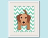 Dog art print, chevron baby nursery art for children. Kids puppy dog wall art. 11x14 Dachshund print by WallFry