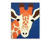 Giraffe Print nursery art. 8x10 safari artwork, baby  jungle art, child zoo decor animal for kids rooms and playrooms in blue and orange