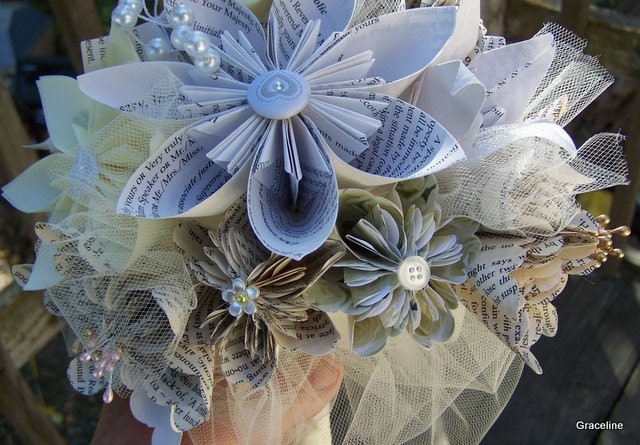 Origami Wedding Bouquet 15 Flower Book Page, Sheet Music, Or Map Pages Bouquet