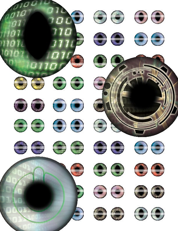1 inch Technology Cyber Eyes Collage Sheet for Cabochon and Jewelry Making or Scrapbooking