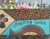 Country Rustic wall decor turquoise and brown Amazing Grace canvas wall art sign.