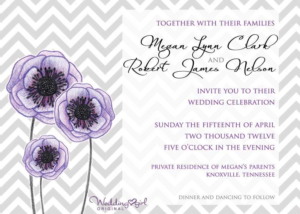 Chevron Anemone Wedding Invitation - Print at Home Template