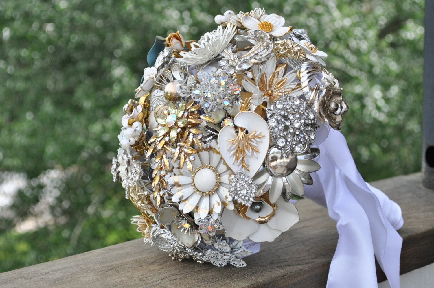 Custom Listing ONLY for Meagan Hammond - wedding jewelry brooch bouquet in white and gold