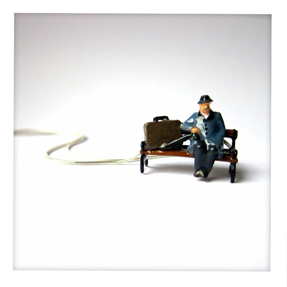 The Park Bench - Miniature Necklace - Sterling Silver Chain - Oscar