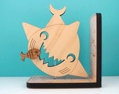 Wood Shark Bookend: Kids Wooden Ocean Shark Fish Book End