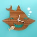 Bamboo Happy Shark Clock: Wooden Kids Wall Clock Ocean Nursery Children