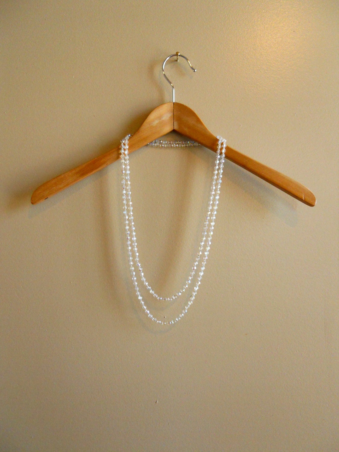 1920s / 1930s Long Flapper Necklace - Clear, Iridescent Glass Beads