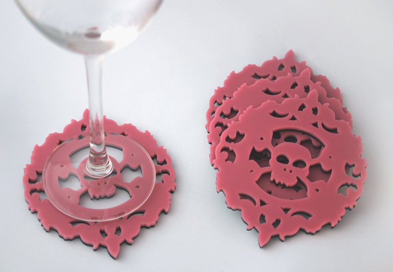 Crossbones Skull / Retro Pink Coasters Acrylic / Pirates / Anarchy / Punk