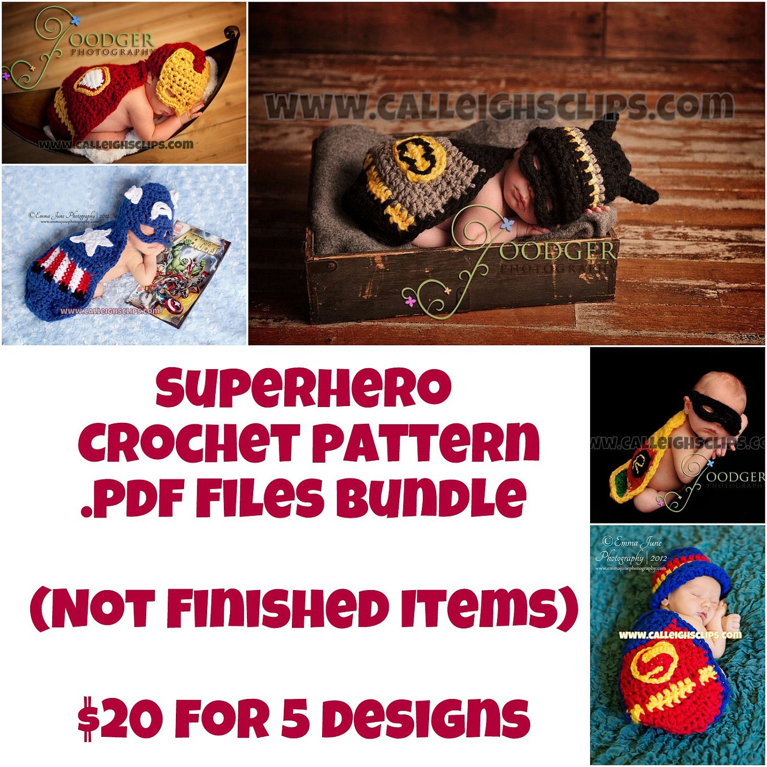 Superhero Pattern Bundle 5 patterns (pdf. digital files) - Instant Downloads