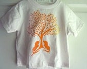 Sherbert Orange and Pink Butterfly Tree and Unicorn Tee- Size 3T- Hand Silkscreened