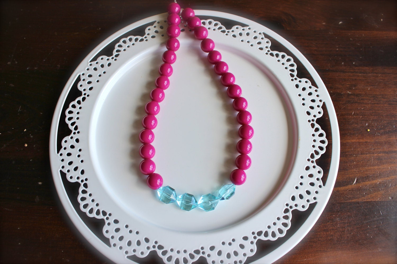Magenta and aqua statement necklace color block