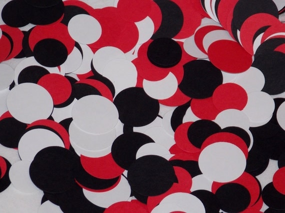 400 Paper Confetti ... Dots ... round ... Red Black White ... READY TO SHIP Il_570xn