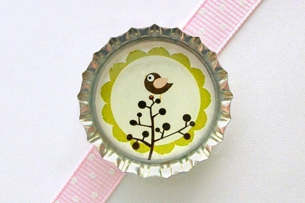 Bird & Tree Bottle Cap Magnet - bird gift, bird magnet, bird decor, bird decoration, woodland creature baby shower favor, woodland party