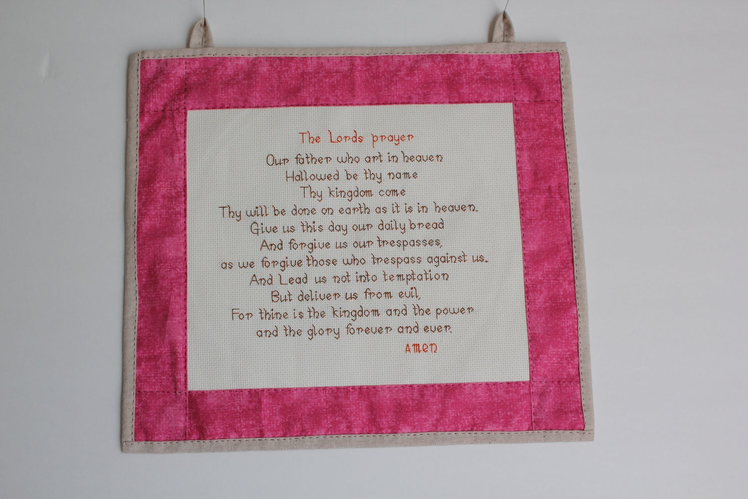 Handmade Wall Hanging Cross Stitch - The Lords Prayer