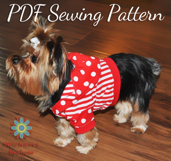 Dog Clothes PDF Sewing Pattern - Small Dog T Shirt, Hoodie S204 - 5 Sizes Included, Pullover Style With or Without Hoodie Options