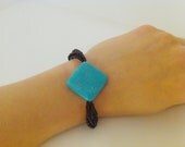 Turquoise Square Glass Bead Bracelet