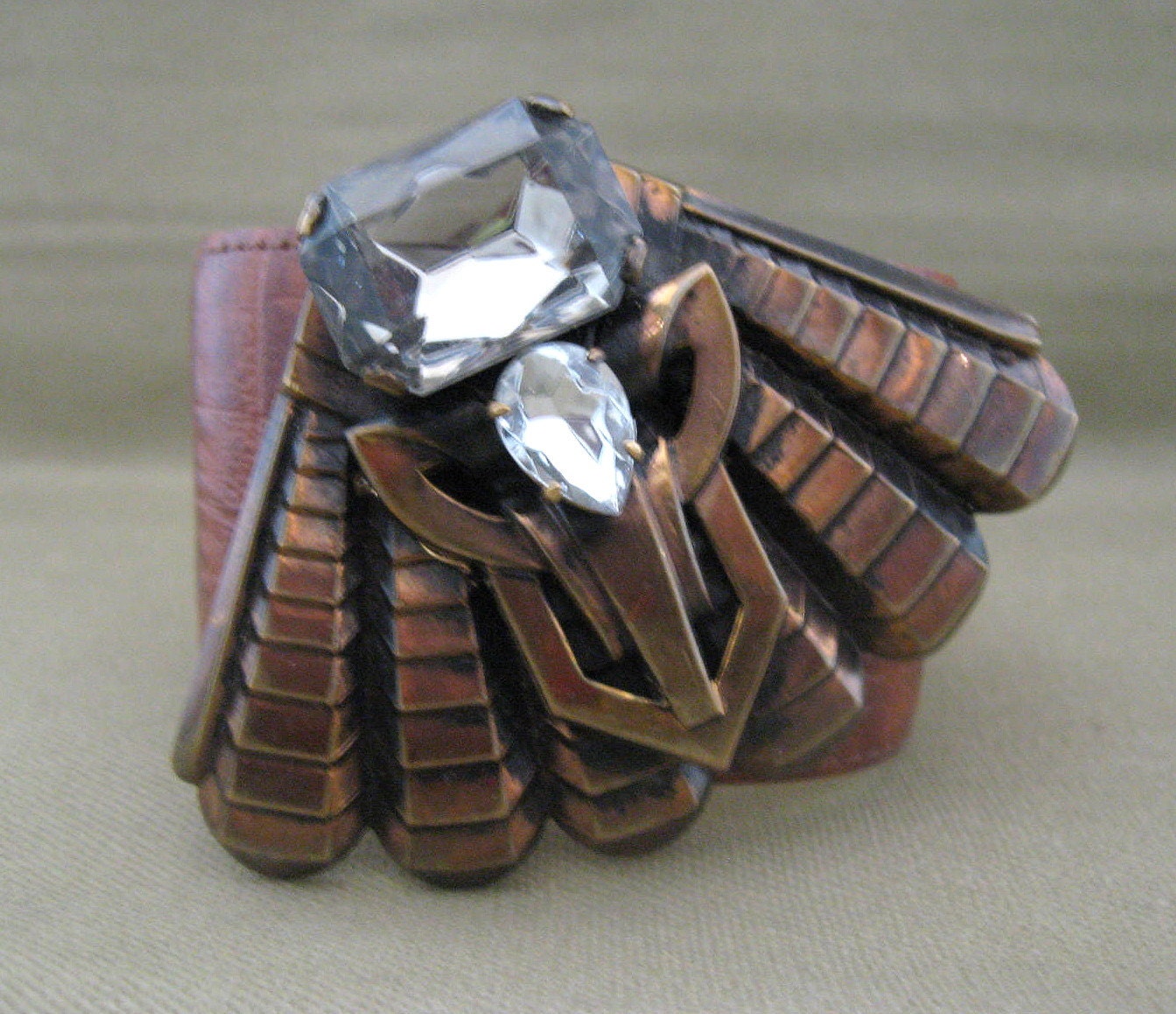 Art Deco Style Leather Statement Cuff Bracelet