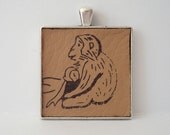 Monkey Necklace Japan Vintage Rubber Stamped Leather