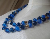 Czech Royal Blue Faceted Bead Necklace Two Strands