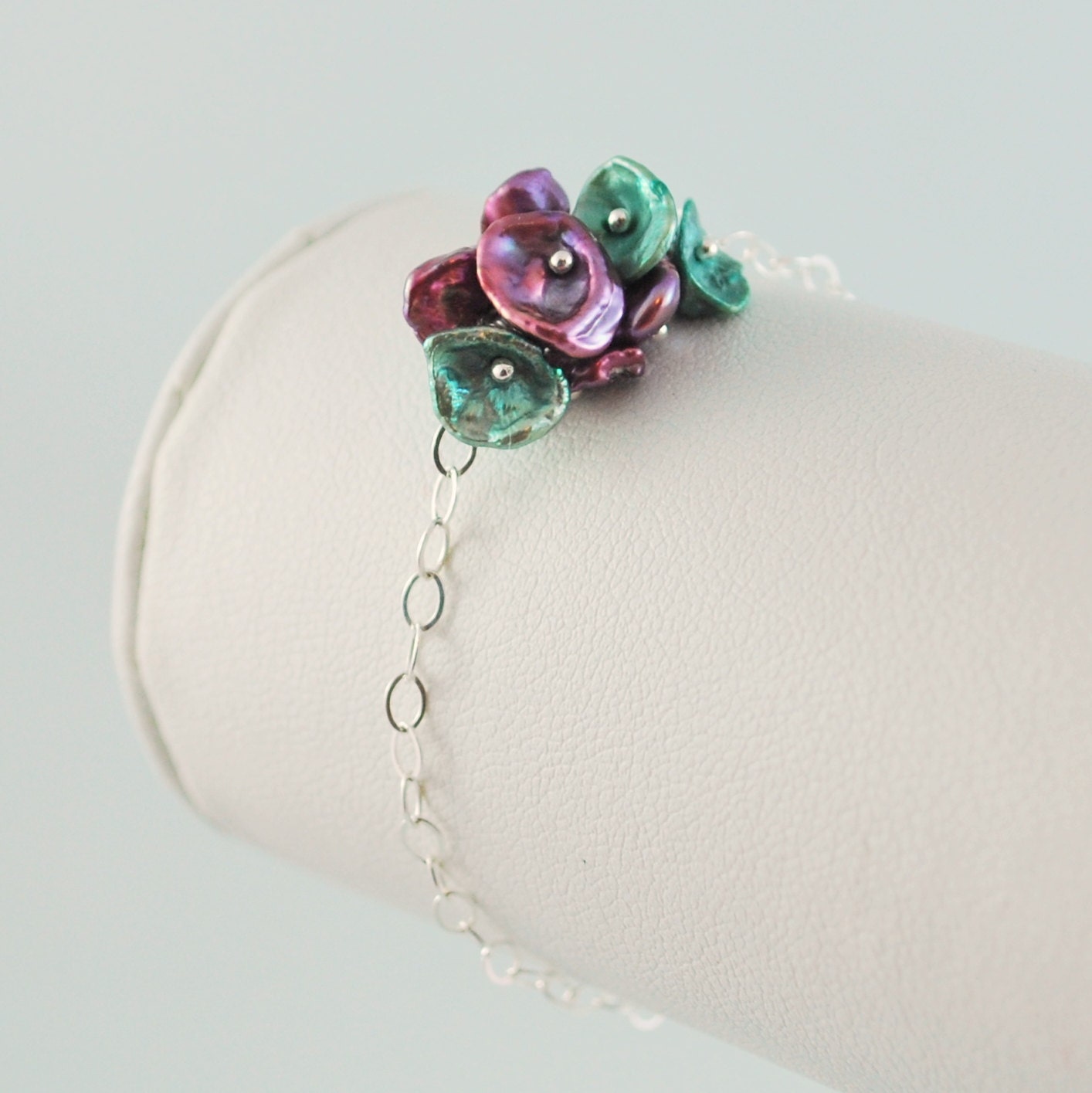 Flower Girl Bracelet Freshwater Pearl Blossom Child Children Plum Purple Keishi Dainty Sterling Silver Jewelry
