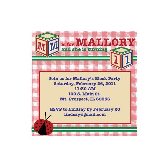 Block Party Birthday Invitation