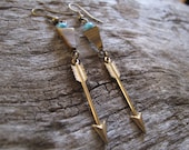 Teal Eye of the Tiger Earrings // Arrow, Geometric Jewelry // Boho, Tribal, Vintage // Triangle Jewelry, Triangle Earrings