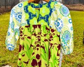 Tunic Dress Lime Green Turquoise Blue Cotton Size 6 Tina Givens