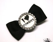 I Love Zombies- Black Bottle Cap Button Bow Hair Clip - ProjectPinup