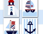 NAUTICAL Nursery WALL ART - Instant Download - Printable Boats, Lighthouse, Anchor for Nursery, Kids room or Baby room wall
