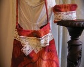 SALE Handmade Fabric Purse Set, matching wallet, thick sturdy, lace embellished