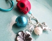 Frida Kahlo Sugar Skull and Flower Charmed Pendant Keychain