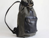 Roll Top Sack - Moss Canvas and Black Leather