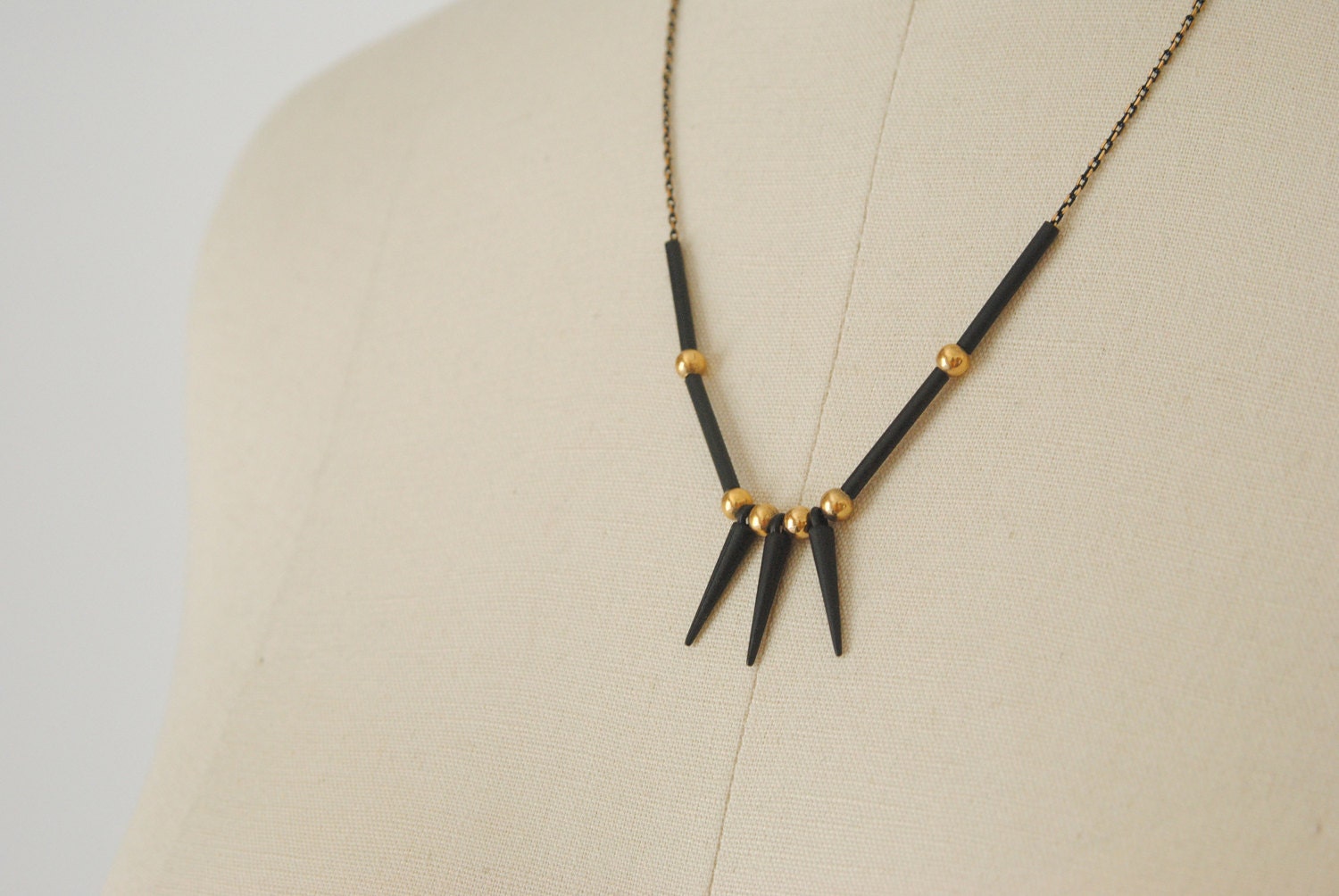 Spike Necklace with Gold and Black Chain