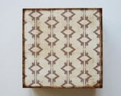 Rustic Art Block l Ikat Owl Greige l 5x5 wood block  forest woodland geometric gray redtilestudio