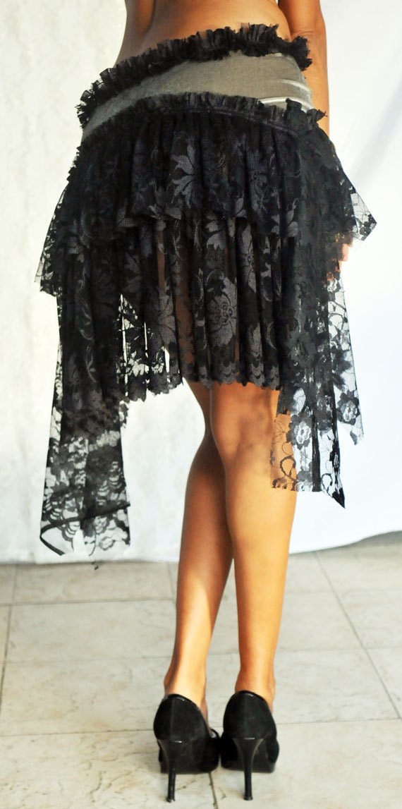 Gypsy Bustle Belt in Silver Grey Velvet and Black Lace