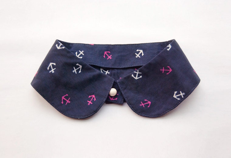 LAST ONE - Sailorette Anchor Detachable Collar - Rounded Peter Pan Collar