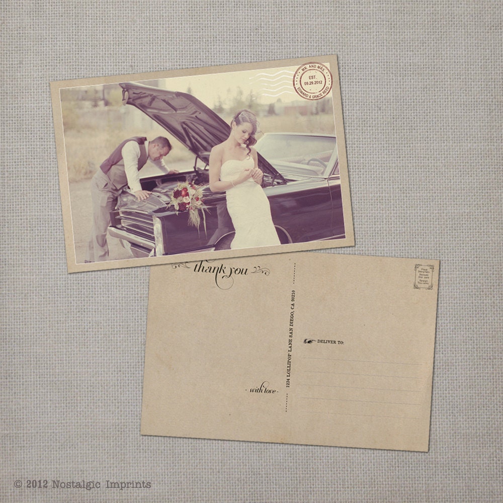 Vintage Wedding Thank You Postcard - the "Grace"