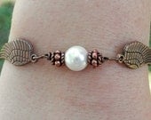 Mothers Day Spiritual Gift, Adjustable, Steam-punk,  Antique Copper, Brown and White, Pearl Angel Bracelet