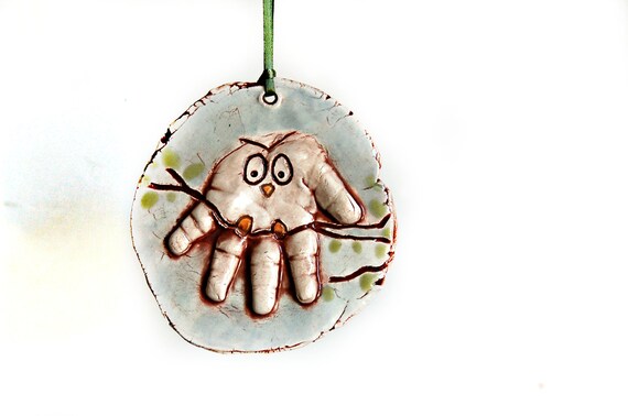 Rustic owl handprint ornament up to 4months