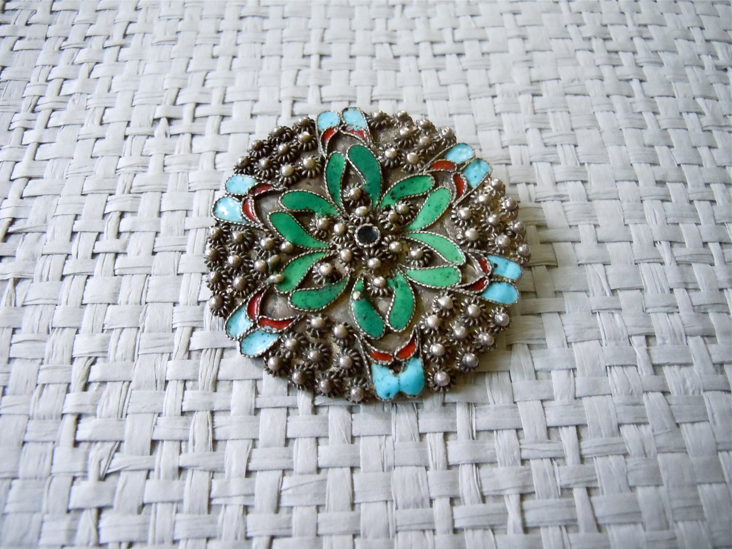 Cloisonné Sterling Pin/ Enamel Brooch/ 1900-1920's / Antique