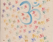Om flowers watercolor painting on Himalayan paper
