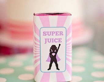 DIY Printable Juice Box Wraps - Girl Superhero Party