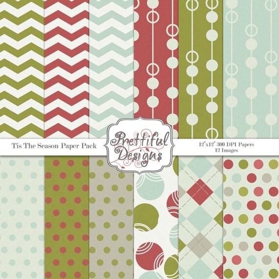Digital Paper Pack for Scrapbooking, Card Making, Invitations -Tis The Season (117) Il_570xn