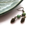 Brass Pine Cone Earrings with Mint Green Turquoise Magnesite Beads
