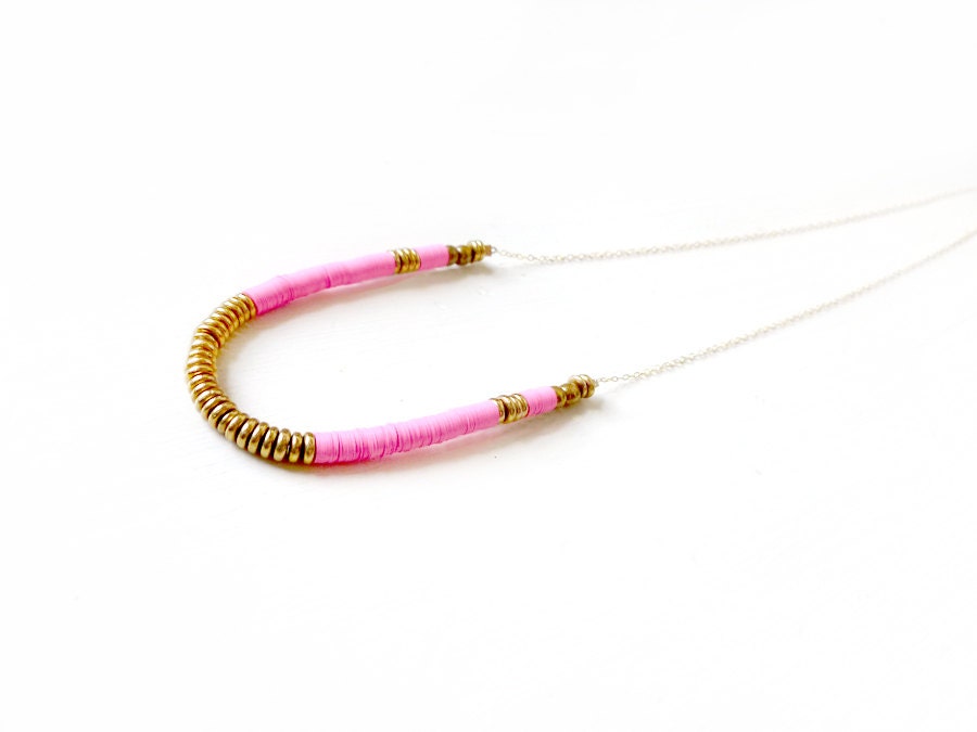 TWO LEFT Hot pink brass necklace