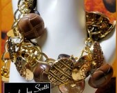 Brown Gold Button Chain Charm Bracelet